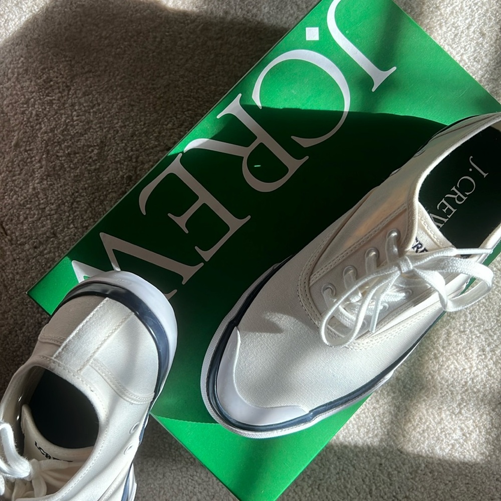 J.Crew Off-White/Navy Canvas Sneakers - Size 8.5